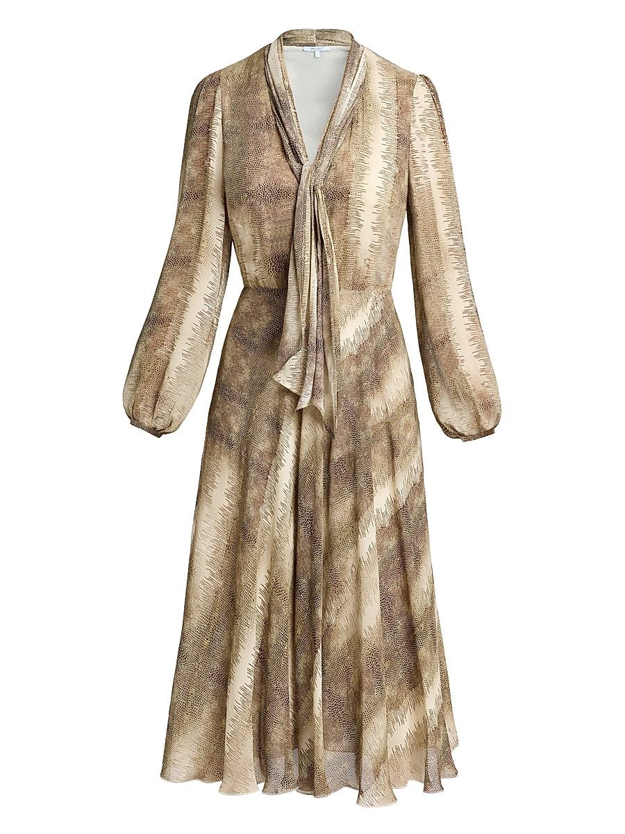 Women's Jenn Printed Tie-Neck Midi-Dress - Sahara - Size 10