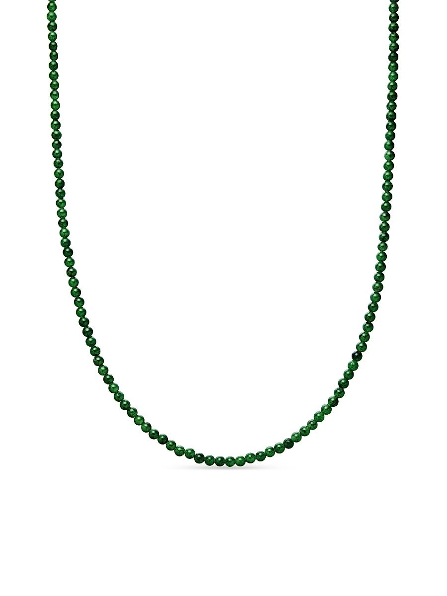 Men's Spiritual Beads Necklace with Nephrite Jade and 18K Yellow Gold - Green - Size 24