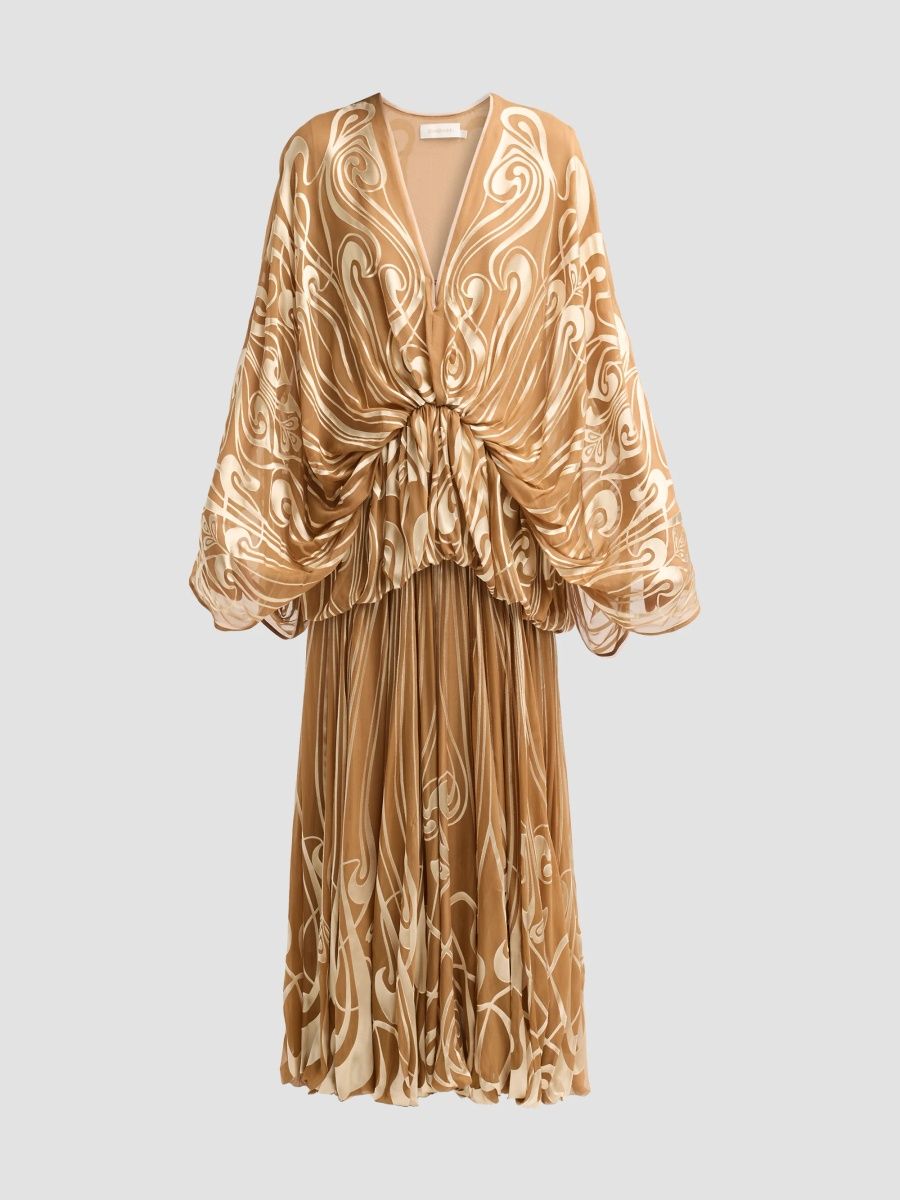 Zimmermann Women's Momentum Burnout Bubble Gown - Tan Art Nouveau - Size 8