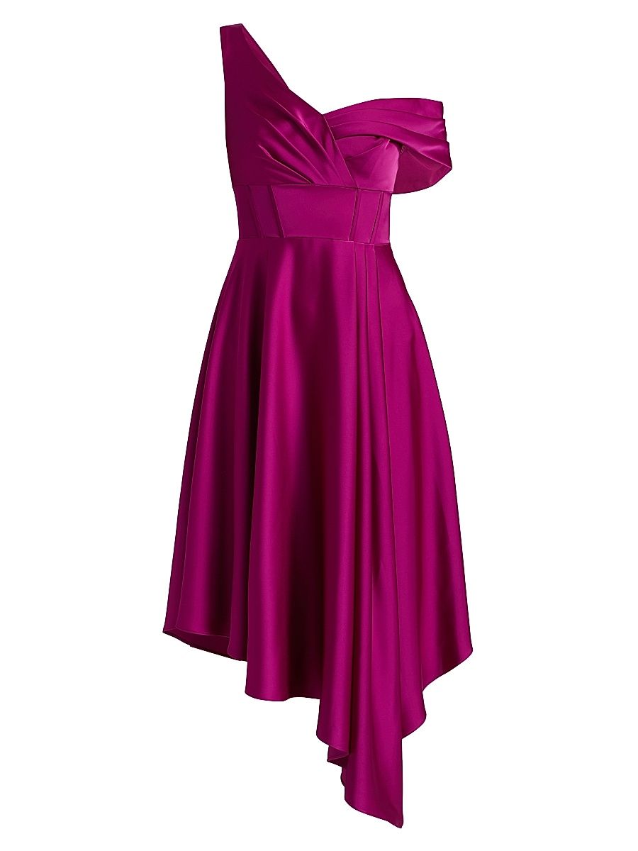 Women's Mirielle Satin Asymmetric Cocktail Dress - Sangria - Size 16