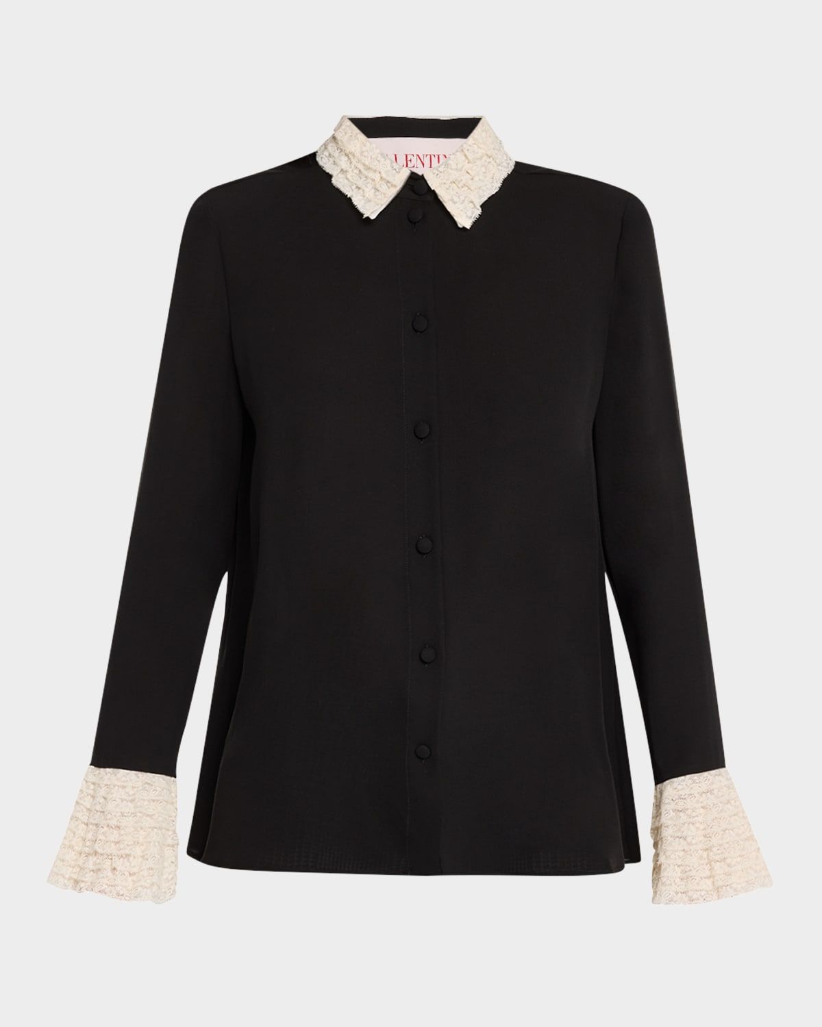 Lace Ruffle Button-Down Georgette Shirt
