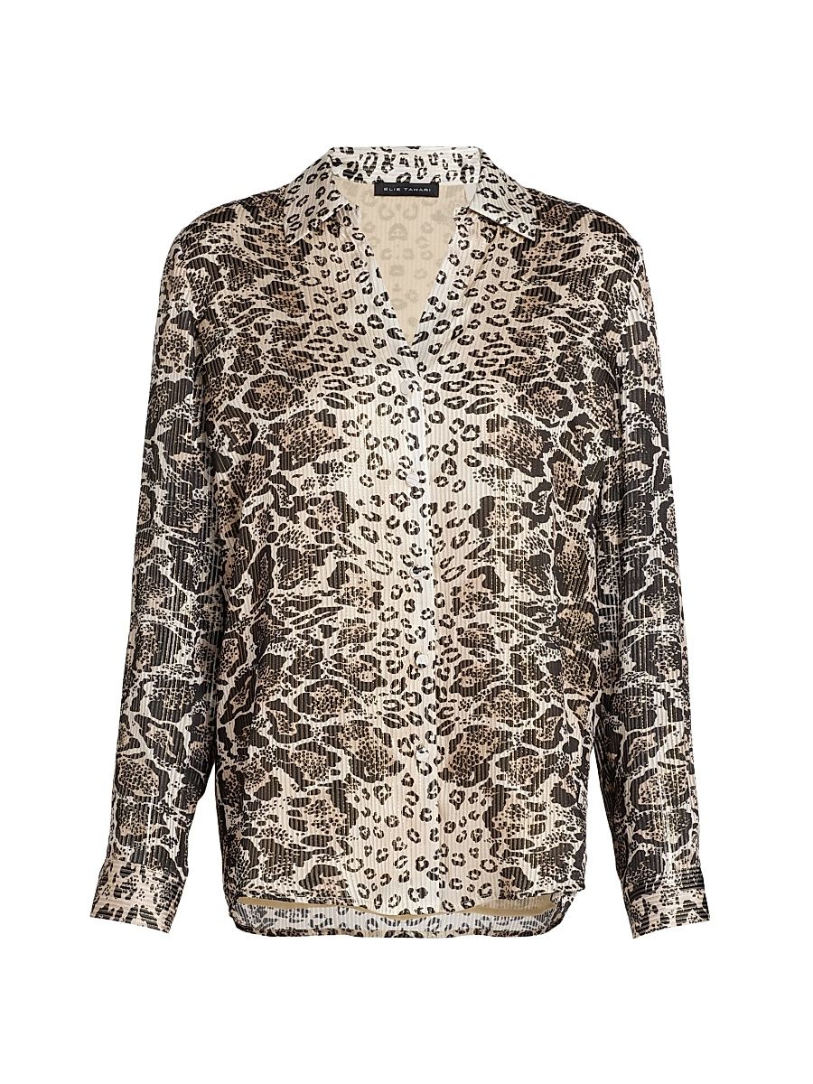 Women's Madeline Printed Silk-Blend Blouse - Sunset Leopard Print - Size XL