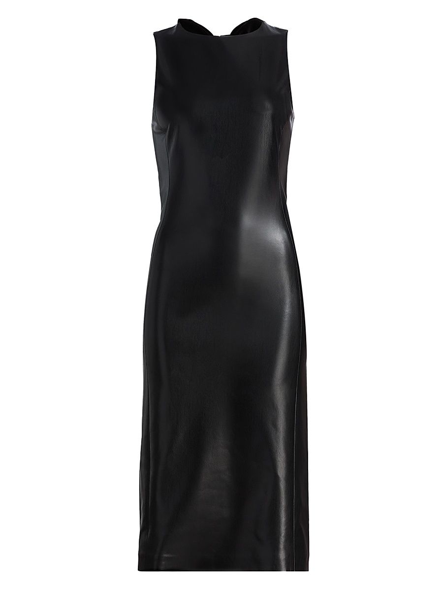 Women's Wynell Velvet Bow-Detail Faux-Leather Midi-Dress - Black - Size 14