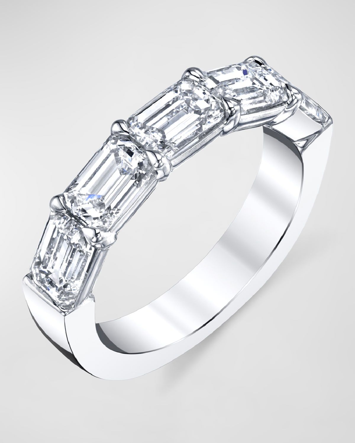Large Halfway Platinum Band with Horizontal Set Emerald Cut Diamonds, 1.60ct