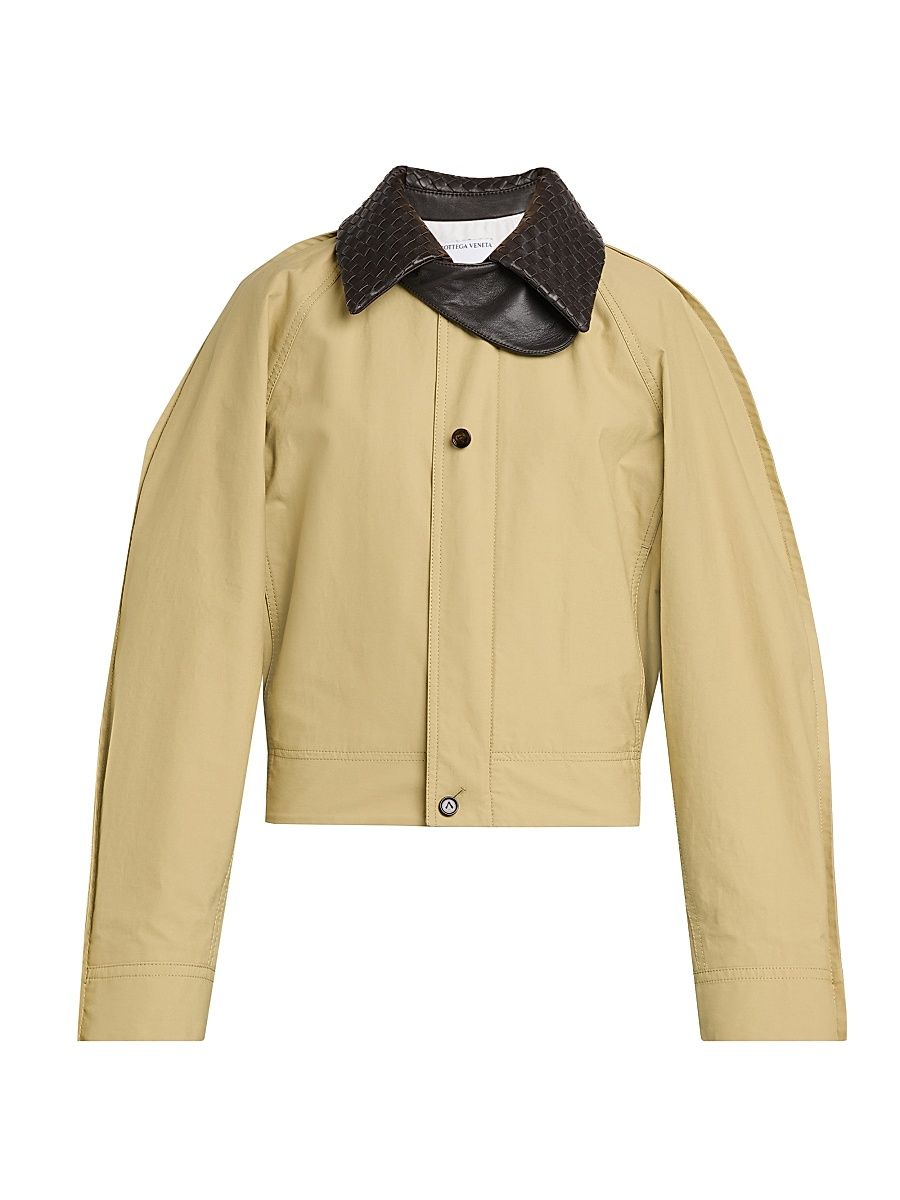 Women's Intrecciato Collar Cotton Blouson Jacket - Sahara - Size 12