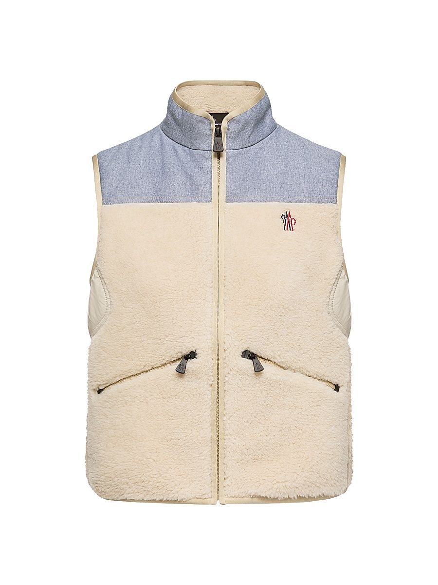 Women's Vest in Teddy and Chambray - Light Beige - Size Large