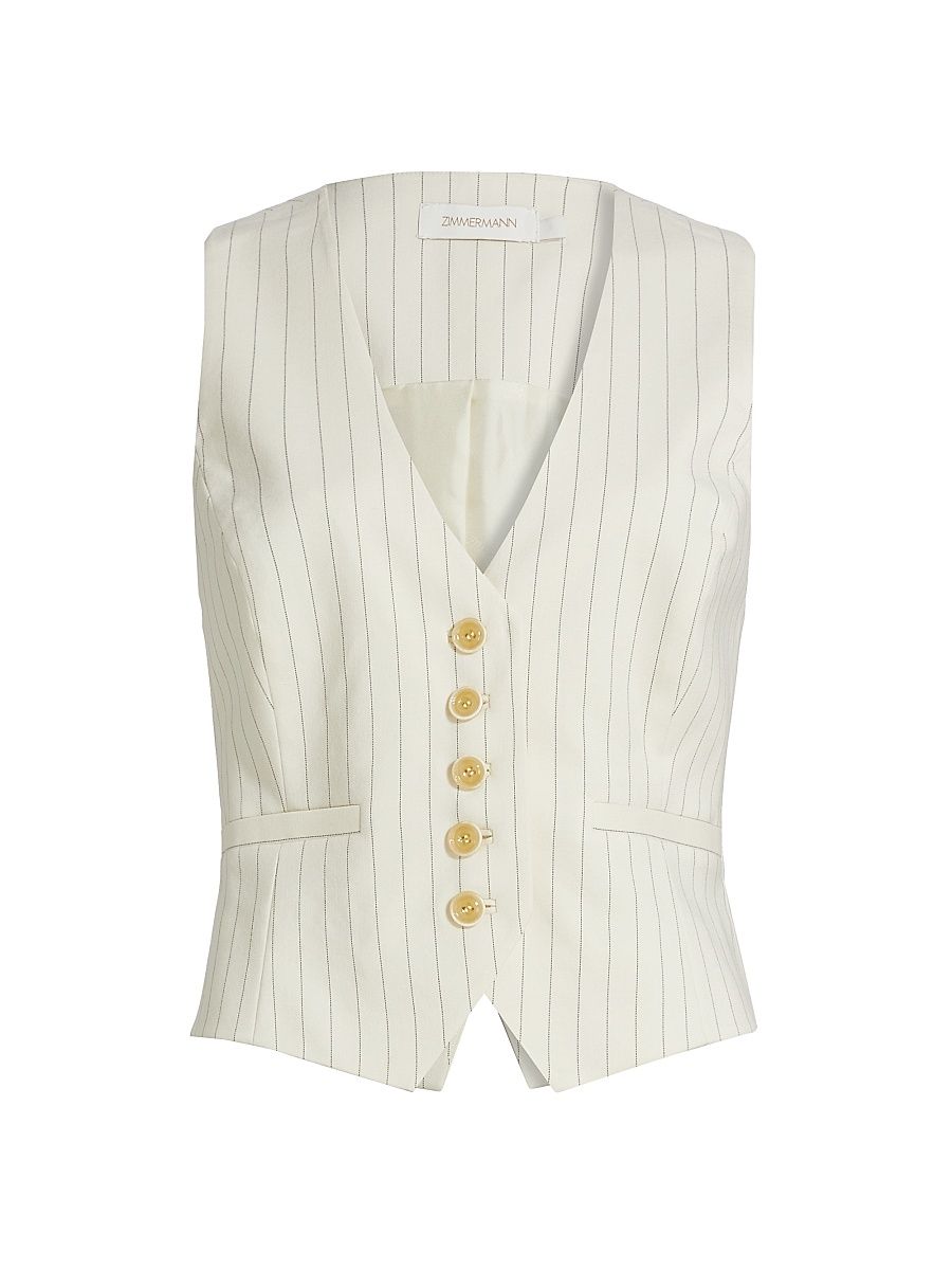Women's Illuminate Pinstripe Waistcoat - Cream - Size 6