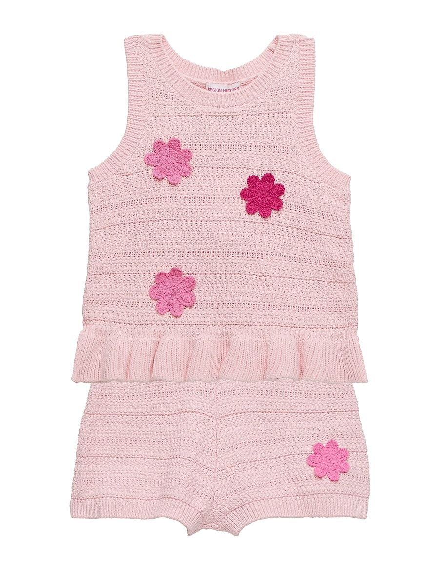 Little Girl's Crochet Tank Top & Shorts Set - Pink Posies - Size 6