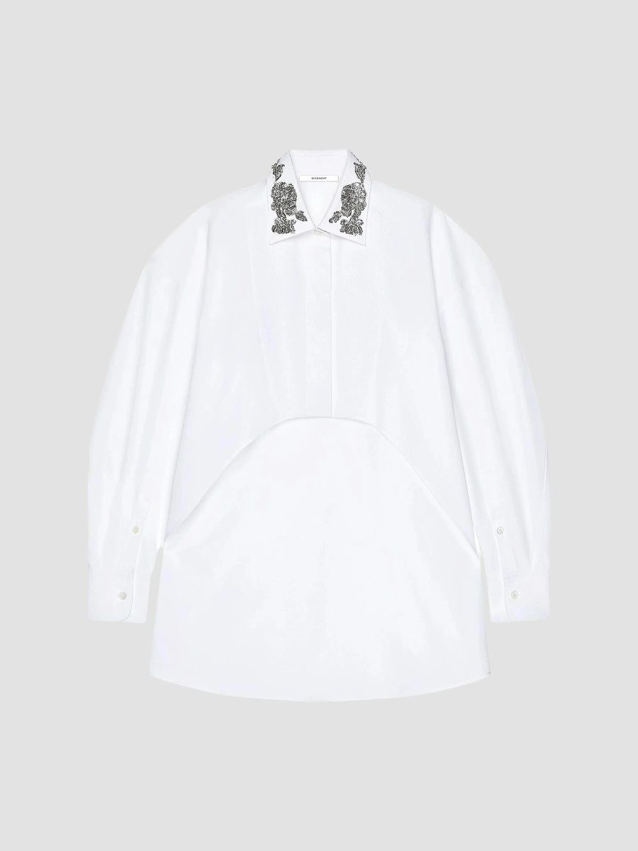 Givenchy Women's Asymmetric Shirt in Poplin with Sequins - White - Size 6