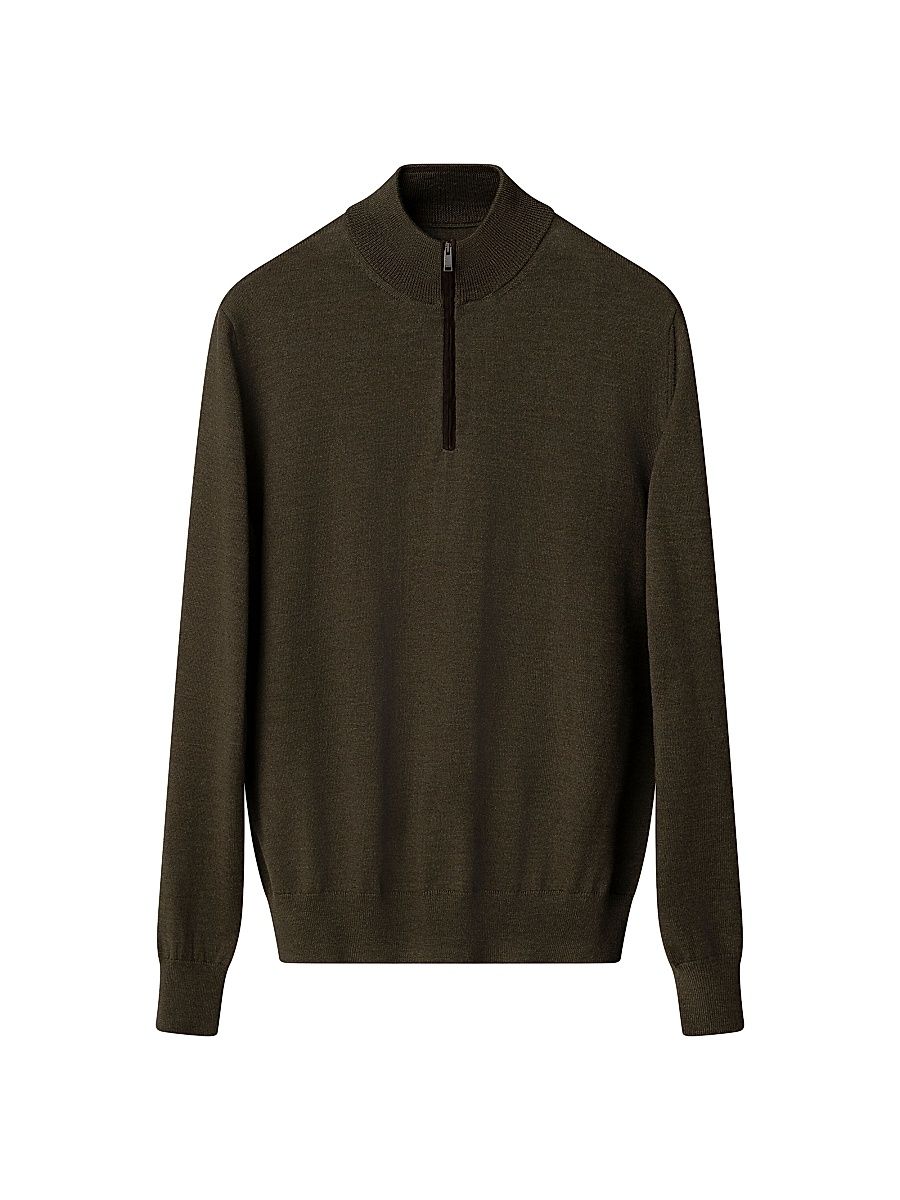 Men's Merino Wool Quarter-Zip Sweater - Olive Green - Size XXL