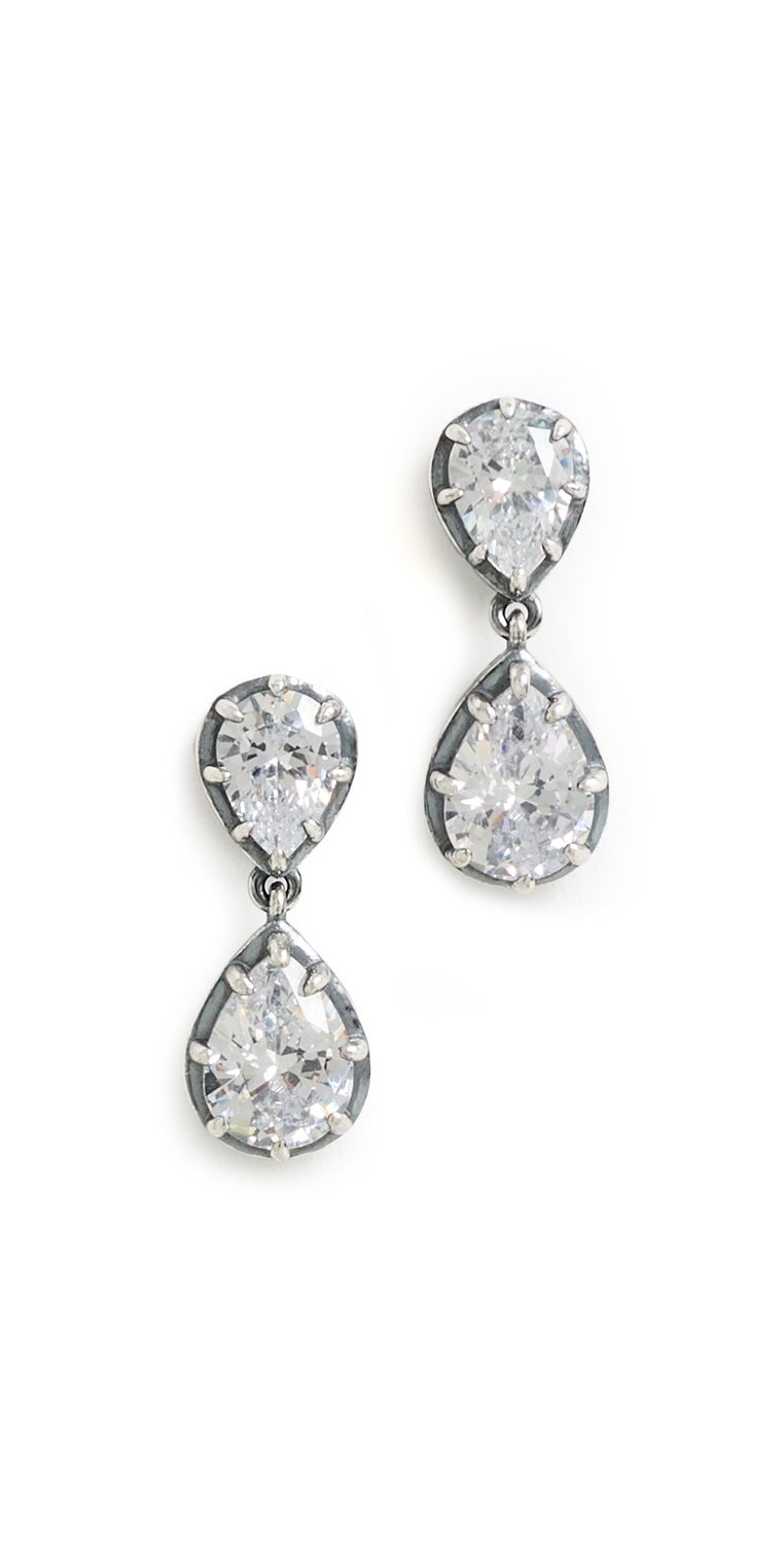 By Adina Eden Cubic Zirconia Double Pear Encased Drop Stud Earrings Silver One Size