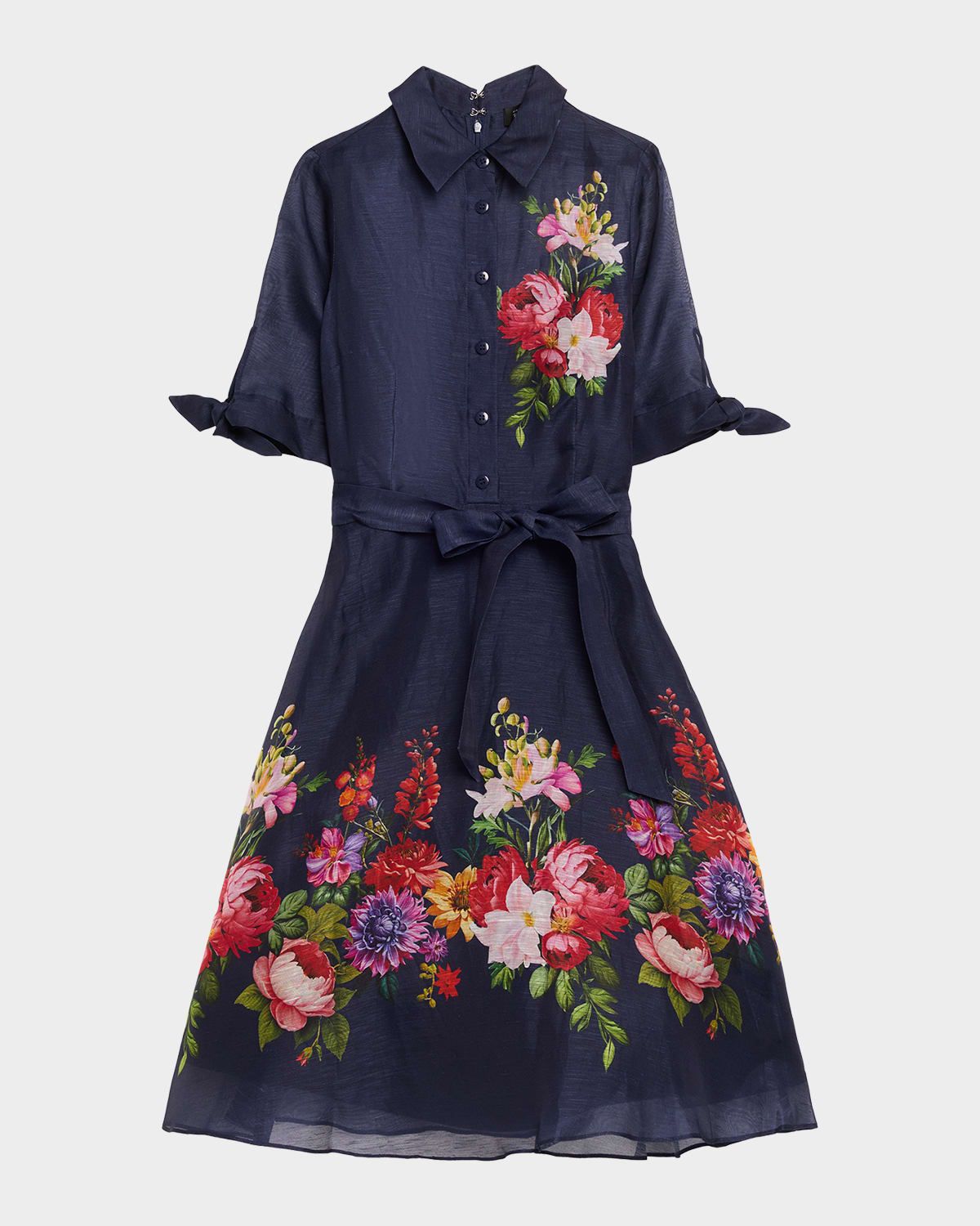 Silken Linen Floral-Print Shirtdress