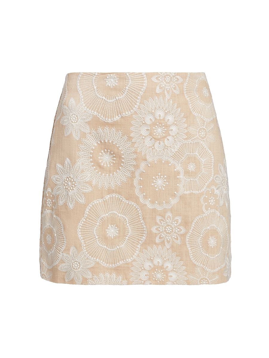 Women's Embroidered Miniskirt - Natural Ecru - Size 12