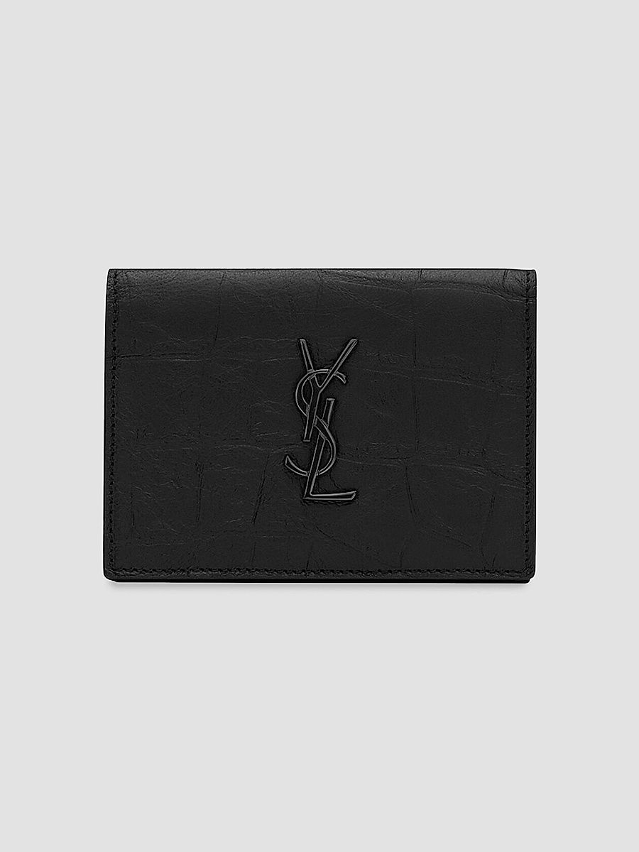 Saint Laurent Men's Cassandre Card Case in Crocodile-Embossed Leather - Black