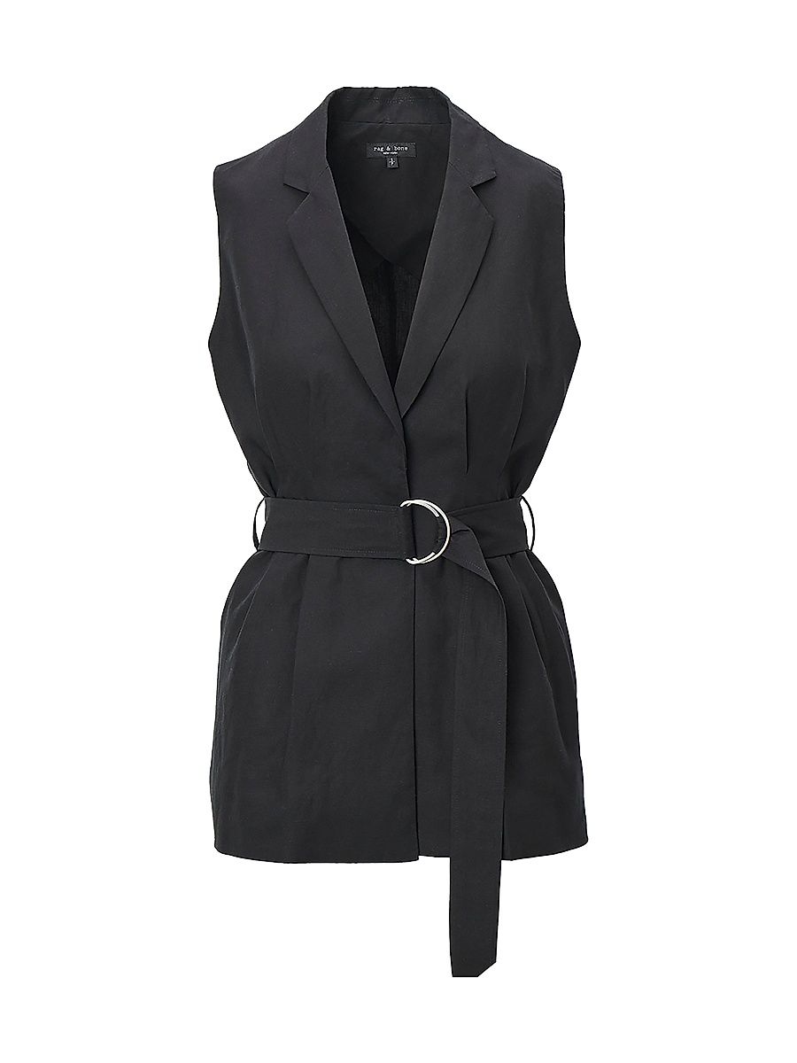 Women's Mandi Belted Tailored Vest - Black - Size XXS