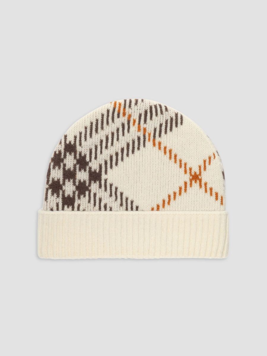 Burberry Men's Core Check Cashmere-Blend Beanie - Pebble White