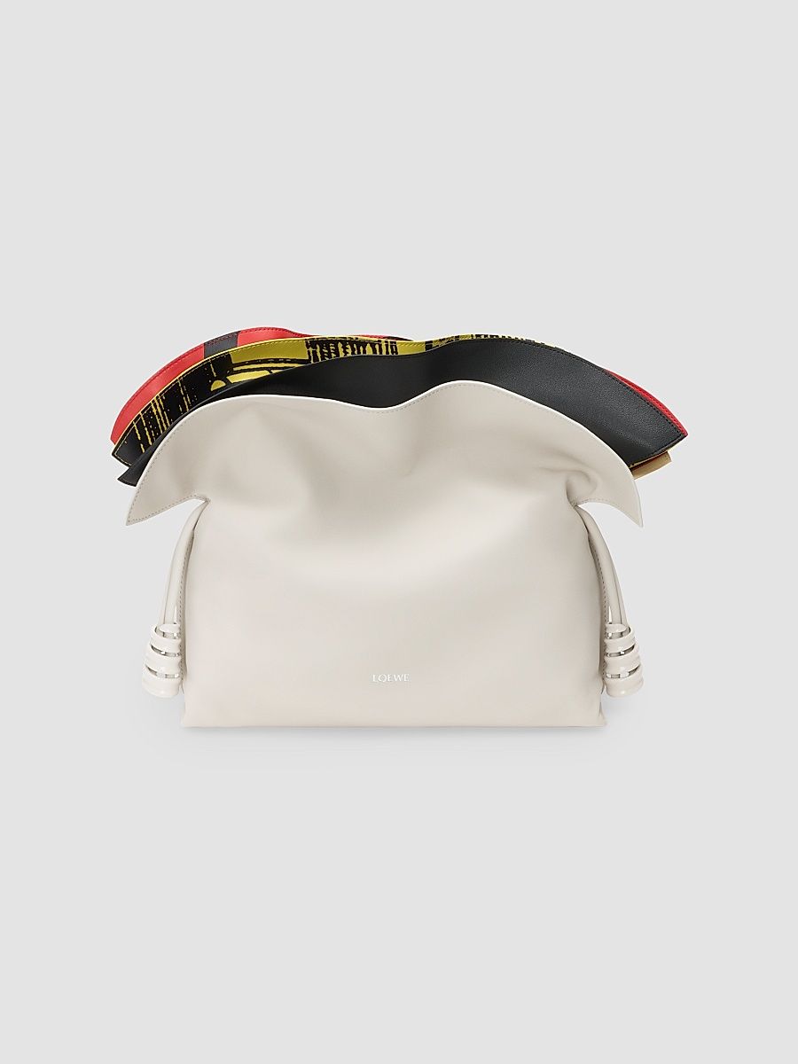 Women's Millefeuille Flamenco Medium leather Clutch - Soft White