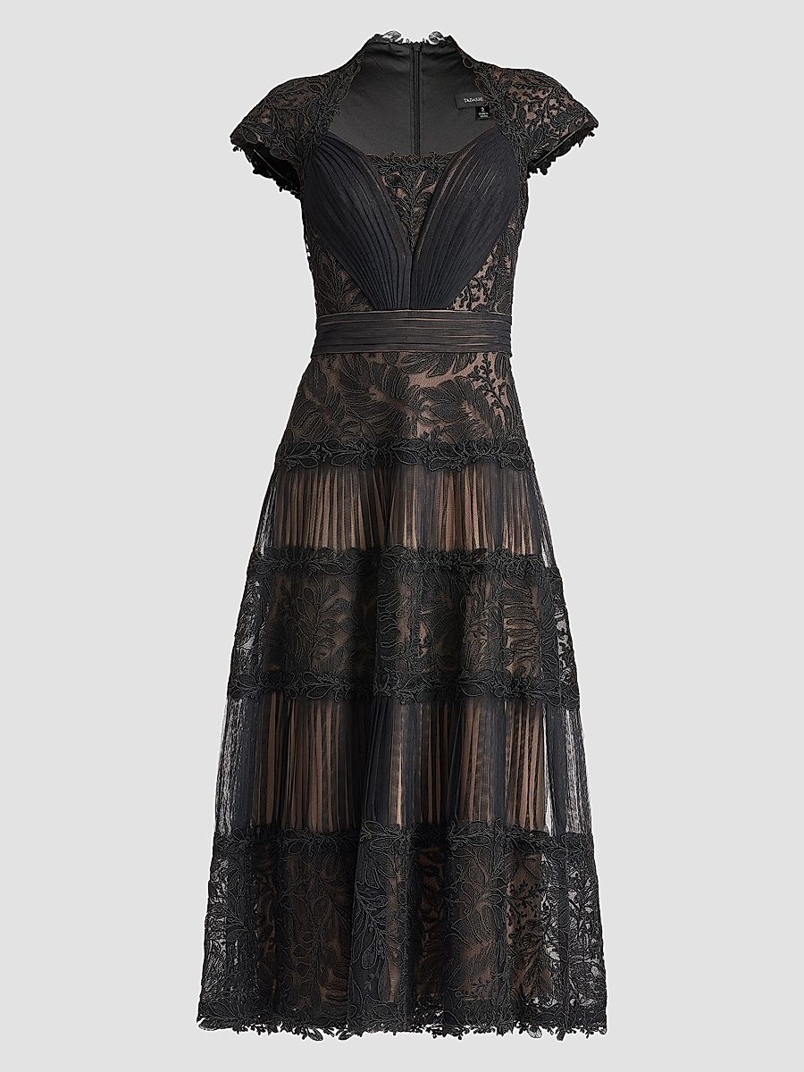 Women's Boette Embroidered Cap-Sleeve Cocktail Dress - Black Beige - Size 18