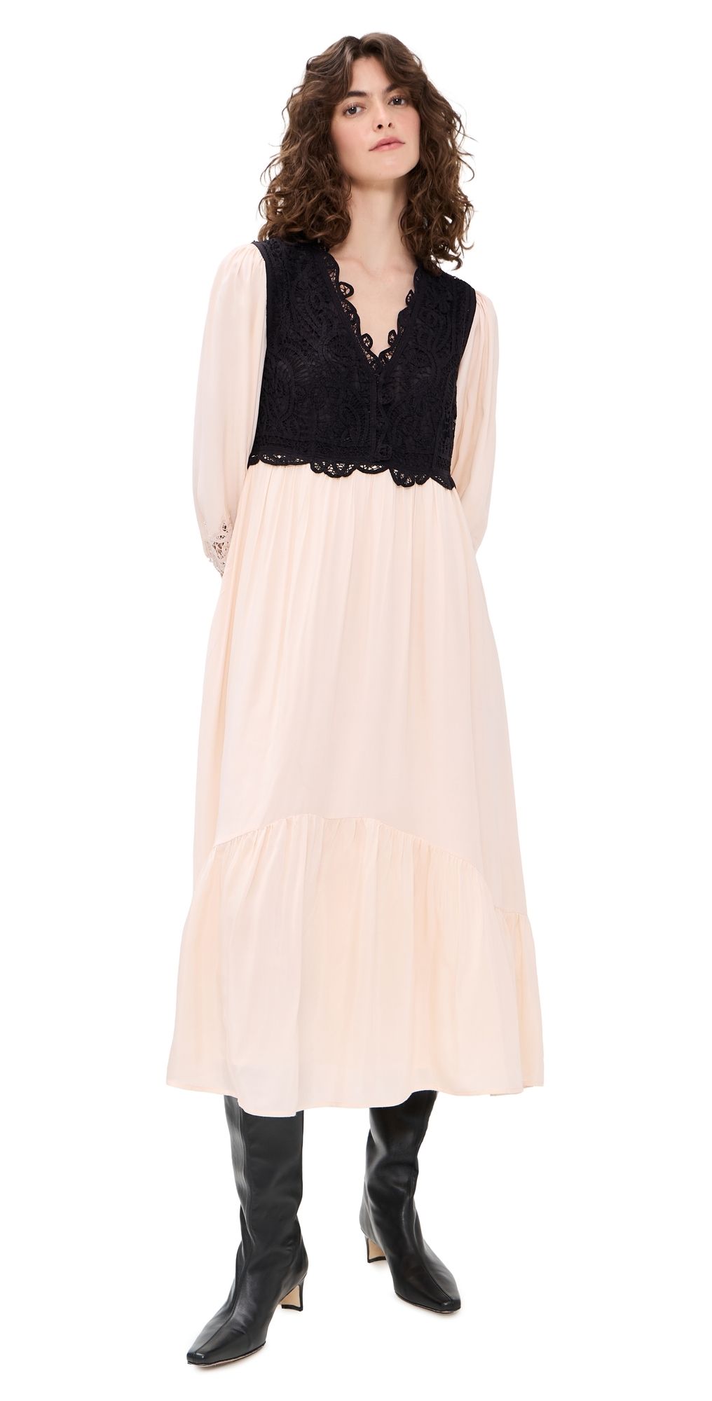 Sea Adelina Battenberg Lace Long Sleeve Combo Dress Multi L