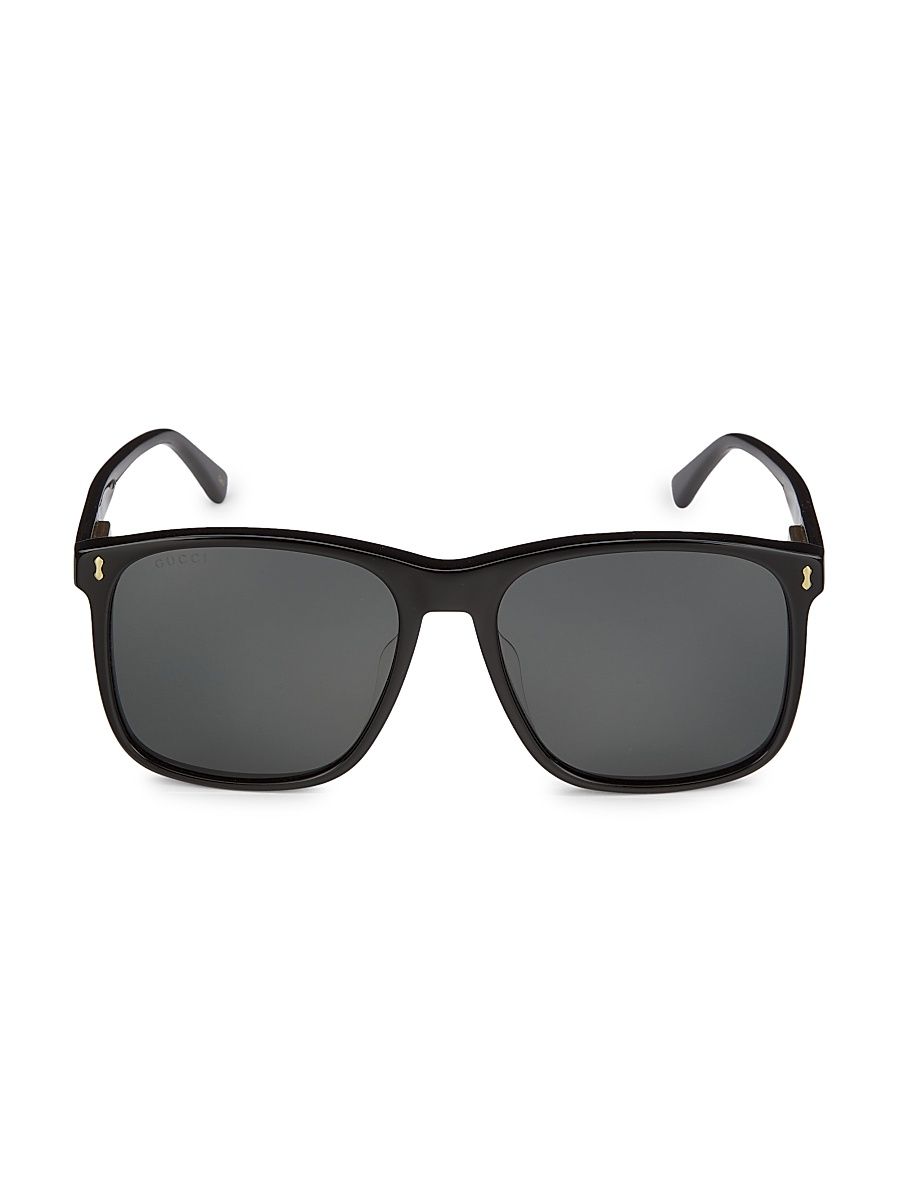 Men's 57MM Rectangular Square Sunglasses - Black