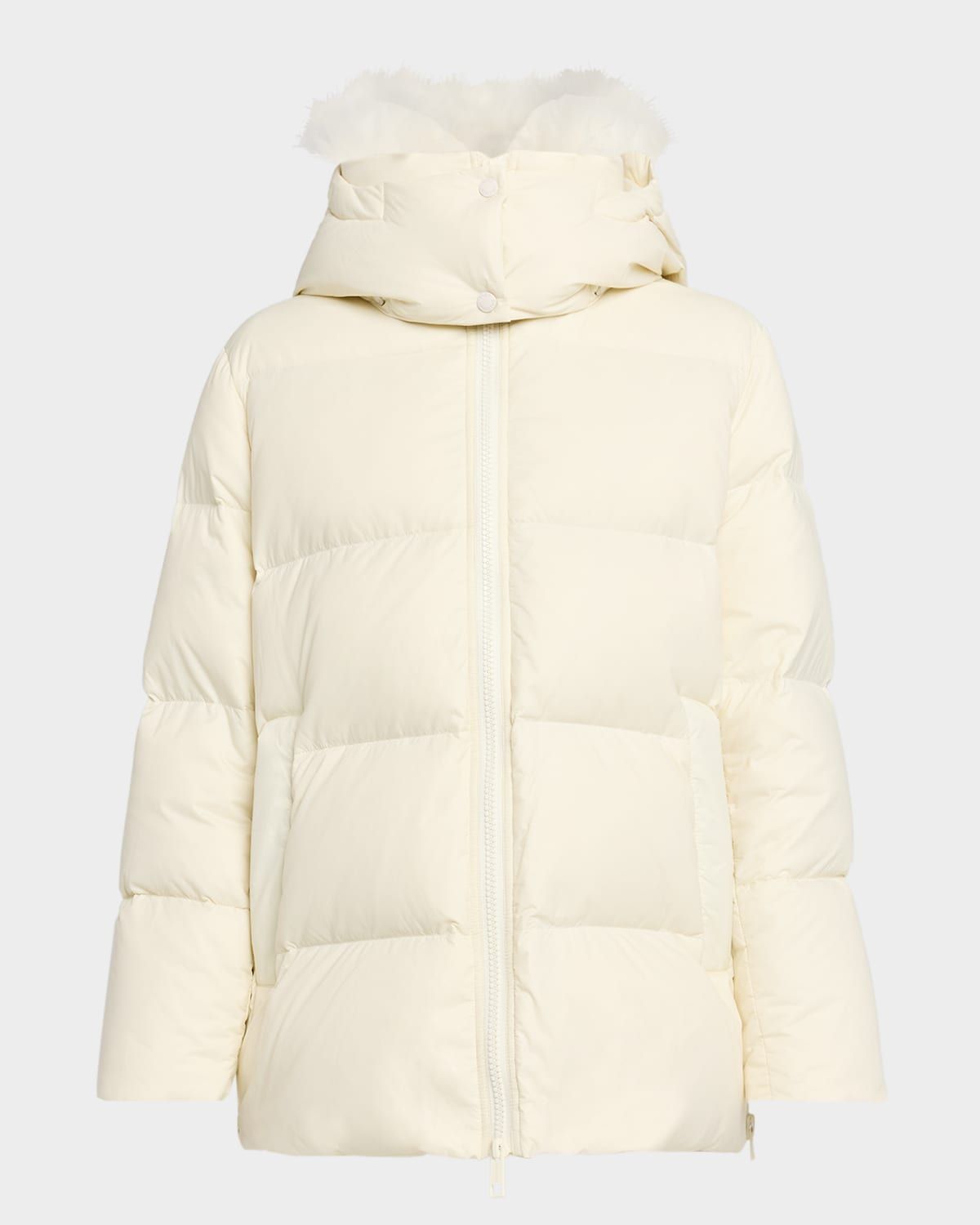 A-Line Down Jacket with Removable Hood & Fur Trim