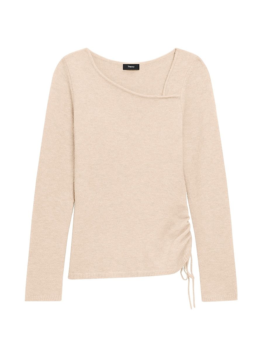 Women's Asymmetric Merino Wool-Blend Top - Beige - Size Large