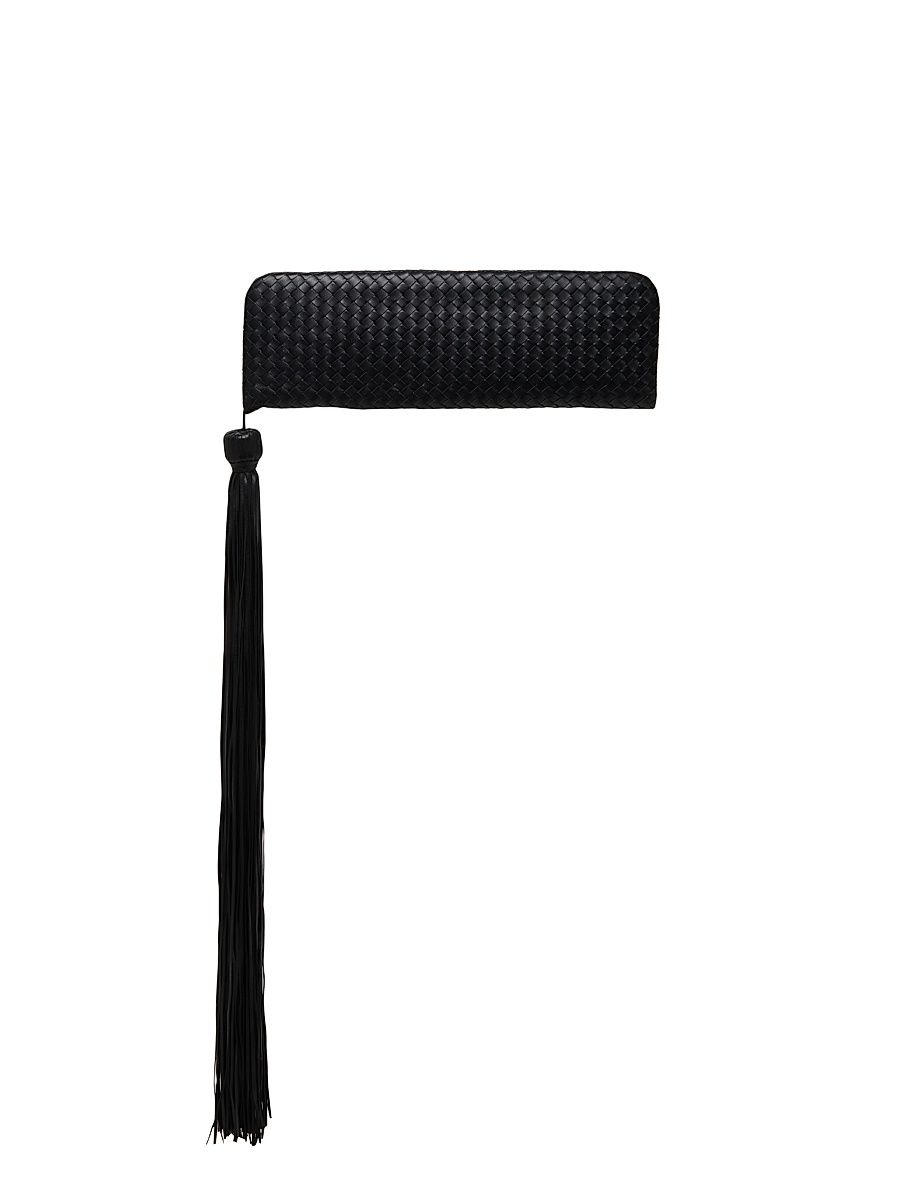Women's Serata Tassel Intrecciato Leather Frame Clutch - Black Brass Vibrato