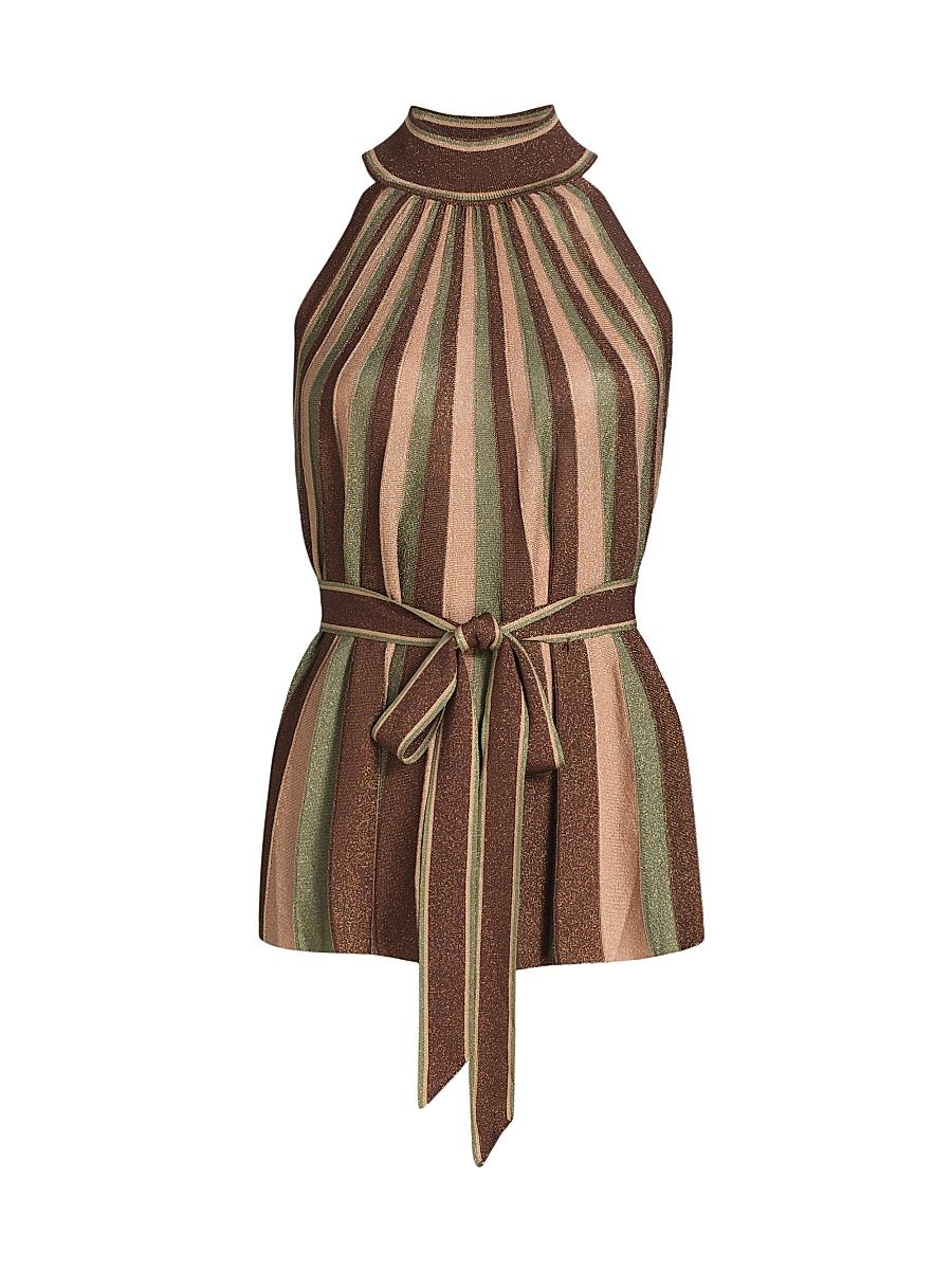 Women's Hypnotic Striped Halter Top - Metallic Green Stripe - Size 2