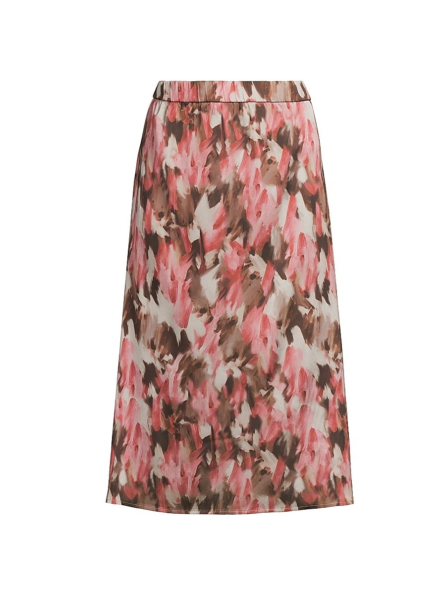 Women's Brushstroke Crepe de Chine Midi-Skirt - Honey Suckle Truffle - Size XXL
