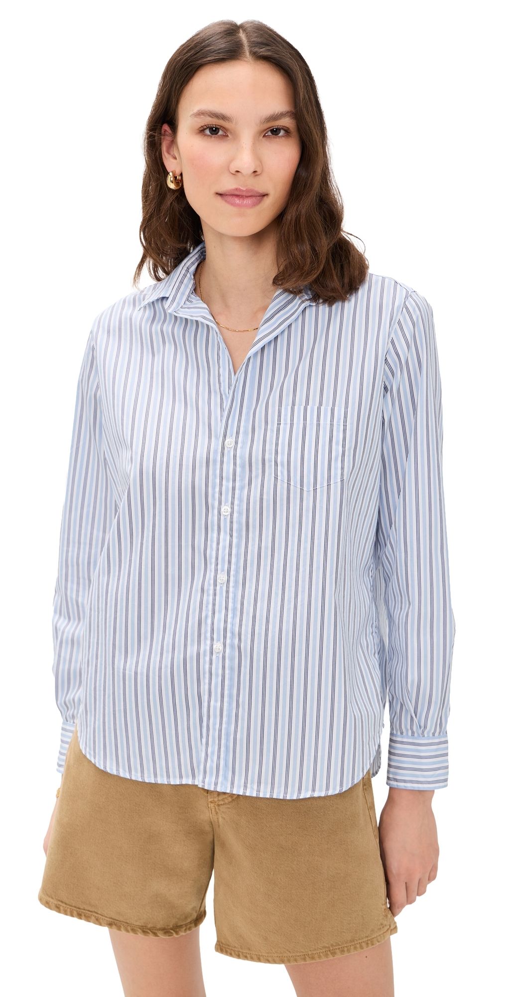 Frank & Eileen Relaxed Button-Up Shirt Blue Navy Multi Stripe XS