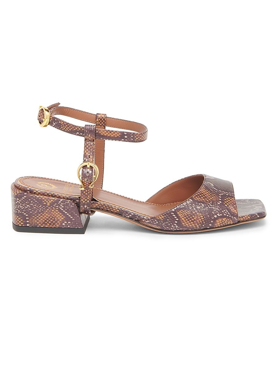 Women's Muse 35MM Snake-Embossed Leather Sandals - Green Yellow - Size 11