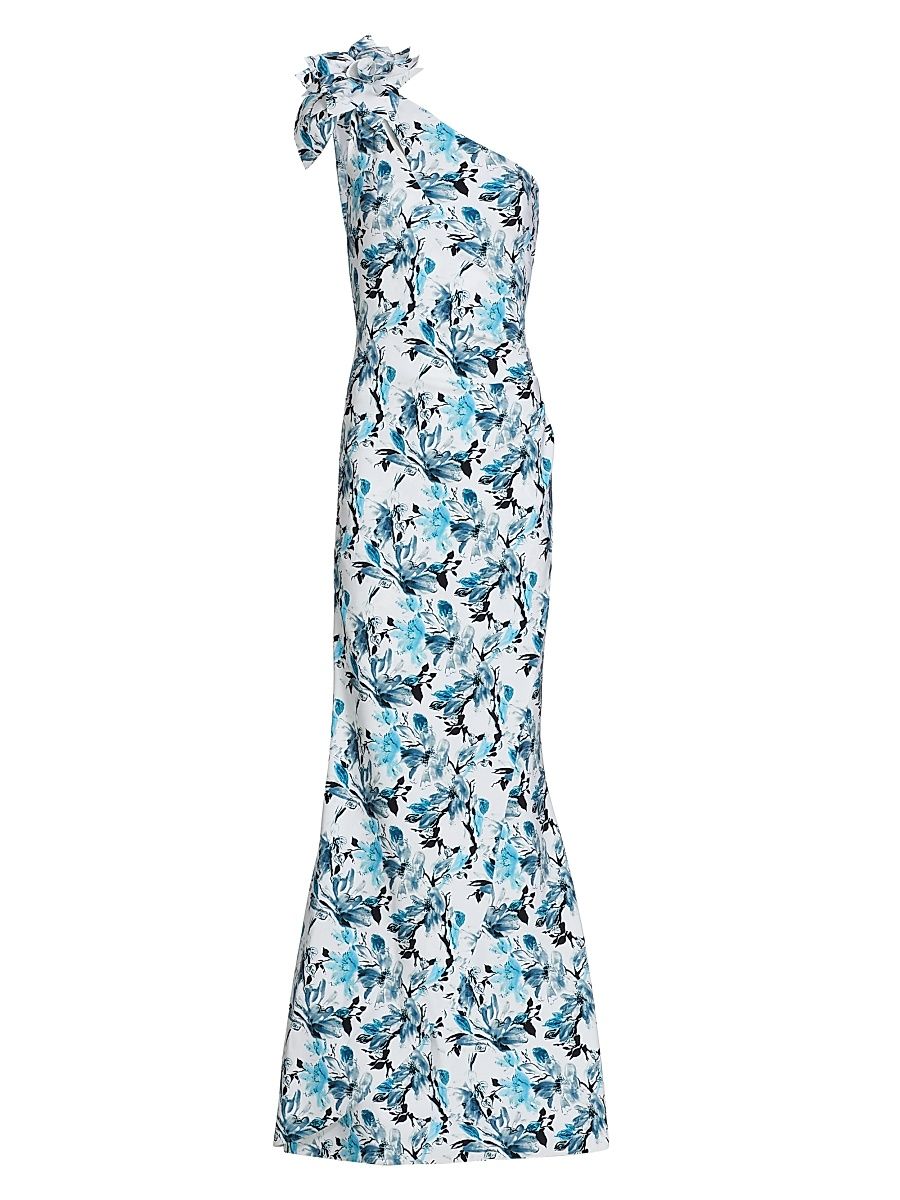 Women's Gosia Asymmetric Floral Jersey Gown - Pantelleria Blue - Size 16