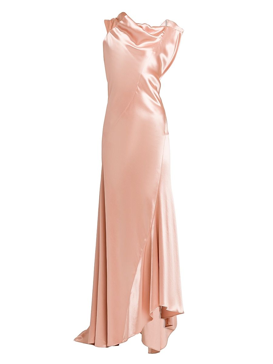 Women's Asymmetric Satin Sleeveless Gown - Pink - Size 8