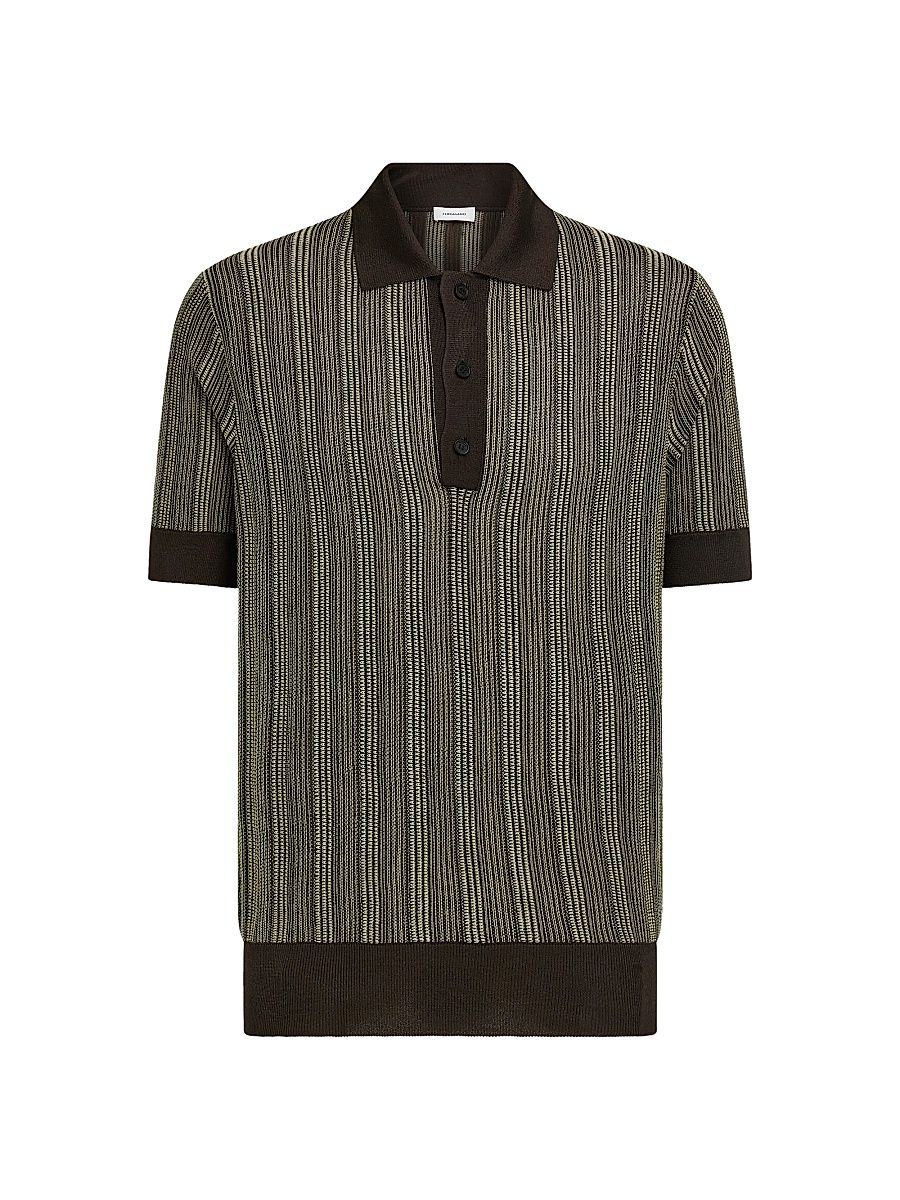 Men's Textured Knit Short-Sleeve Polo Sweater - Expres Butter Nero - Size XL