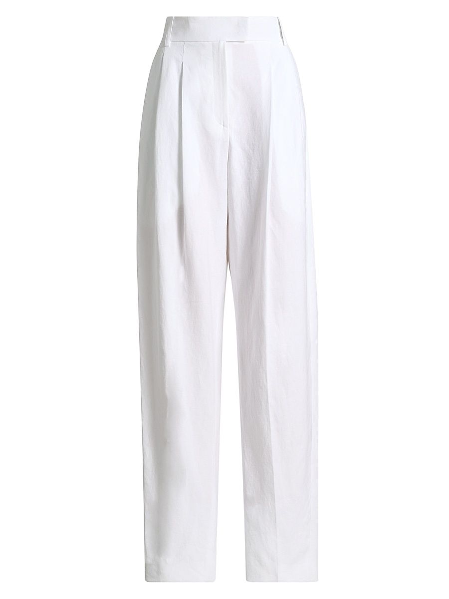 Women's Pleated Linen Trousers - Optic White - Size 12
