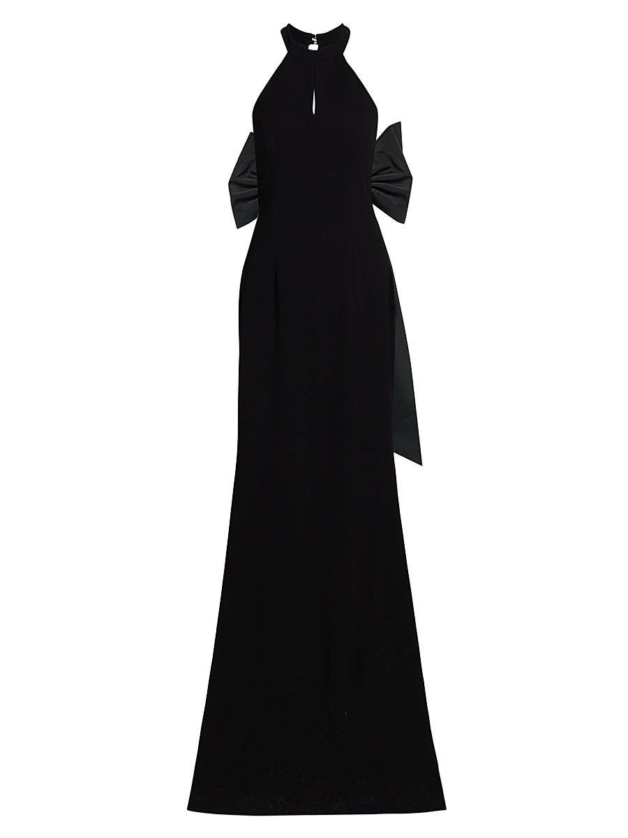 Women's Bow-Detailed Crepe Taffeta Halter Gown - Black - Size 16