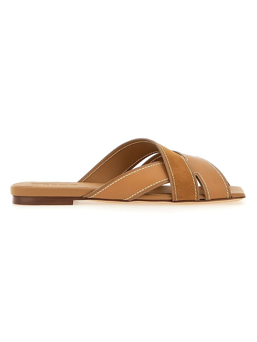 Women's Cavillon Crisscross Leather Flat Sandals - Biscotto Chiaro - Size 12