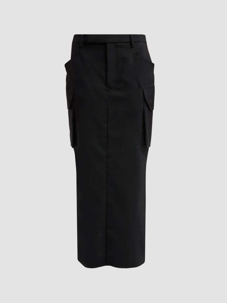 Rick Owens Women's Firbanks Wool Pencil Midi Skirt - Black - Size 4