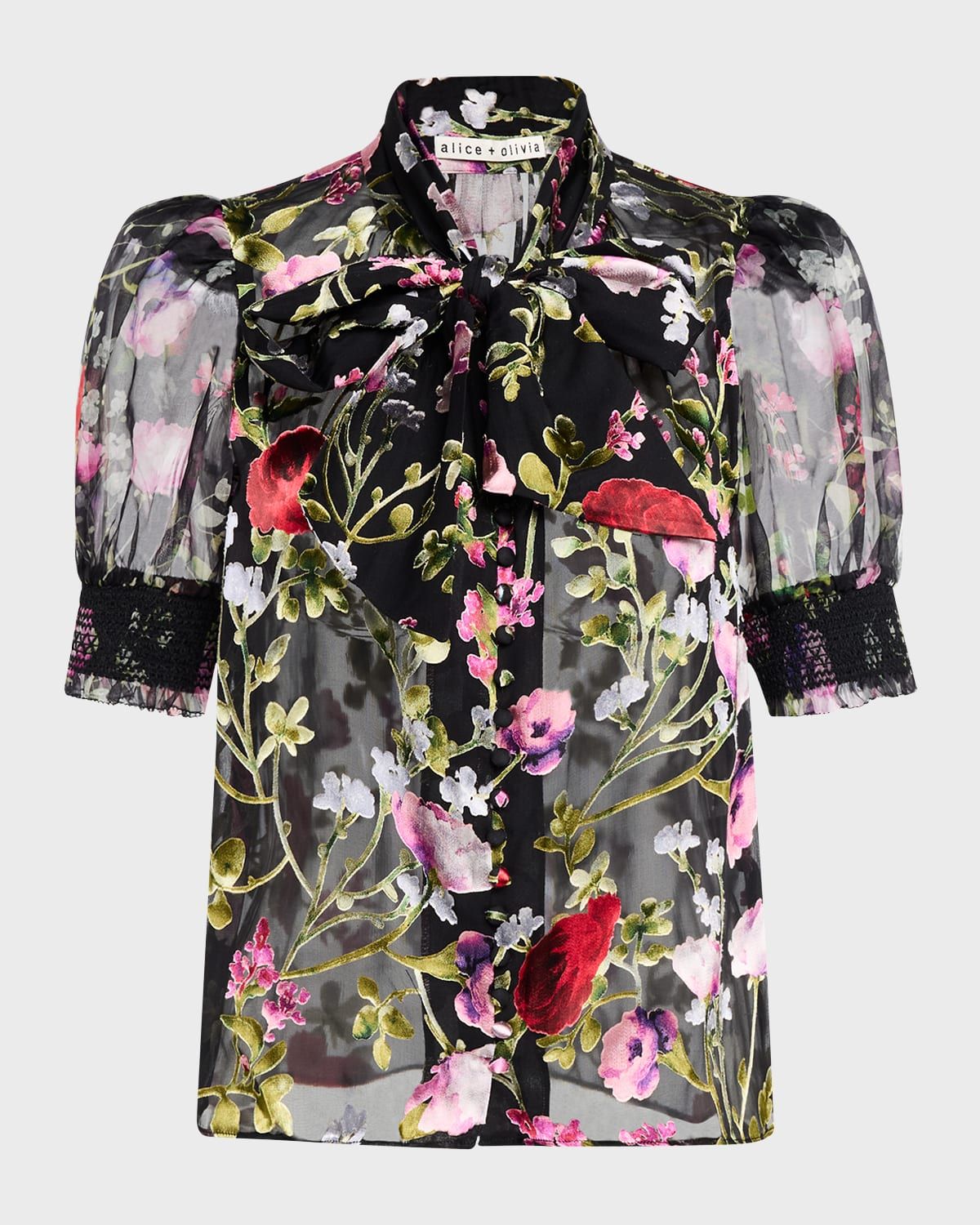 Brentley Tie-Neck Puff-Sleeve Blouse