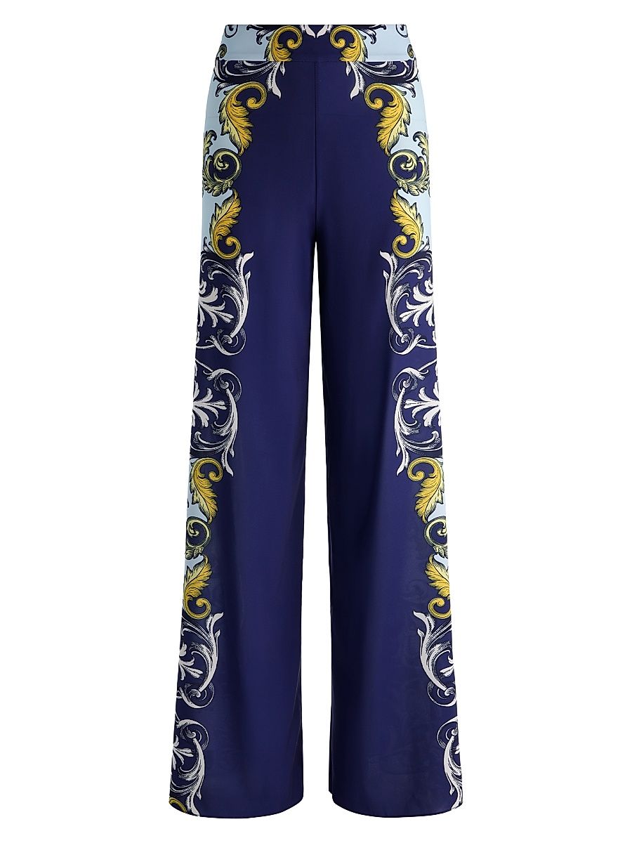 Women's Athena Printed Wide-Leg Pants - Antique Scroll - Size 14