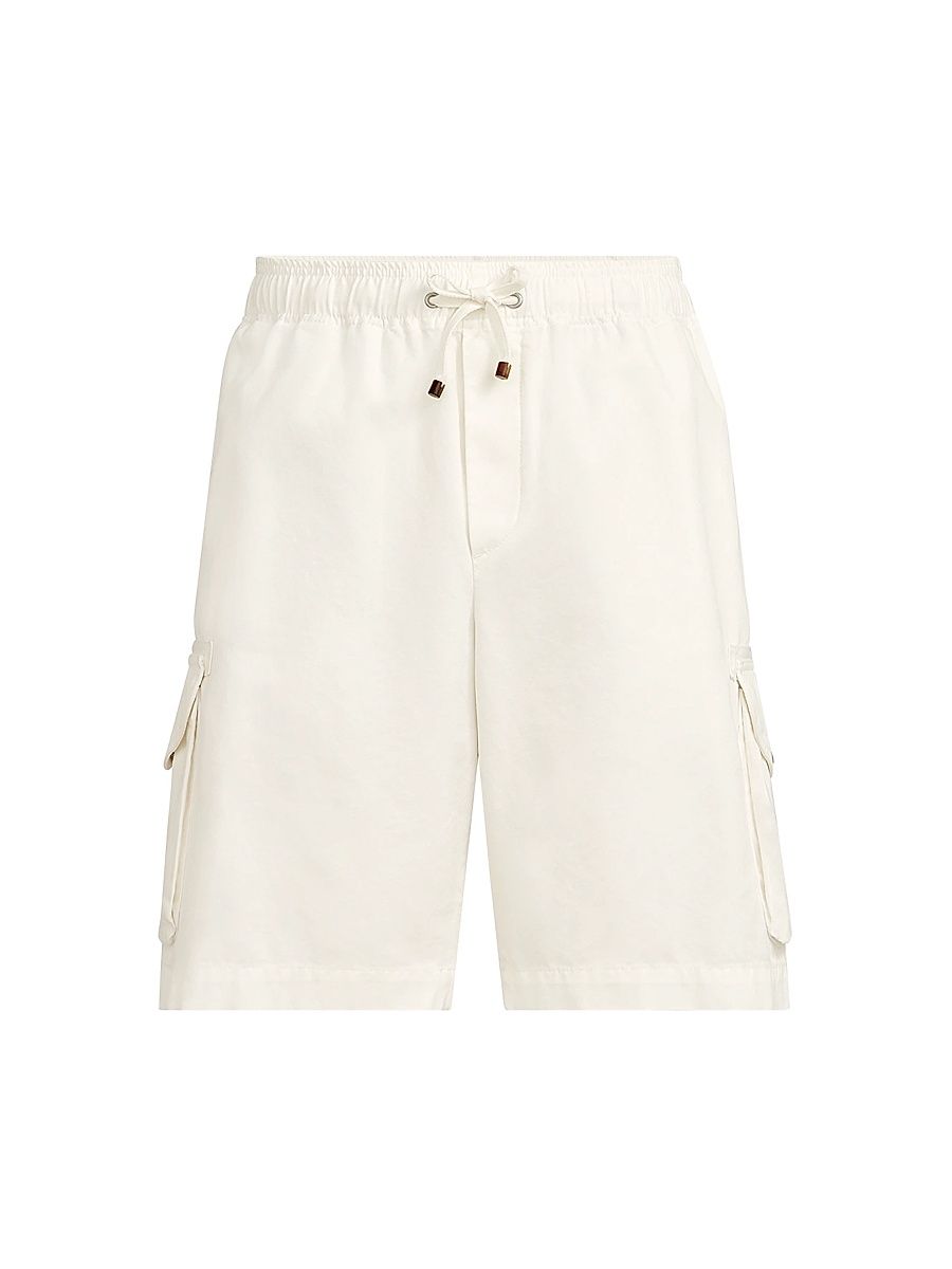 Men's Garment Dyed Bermuda Shorts in Twisted Cotton Gabardine with Drawstring - Snow - Size 46