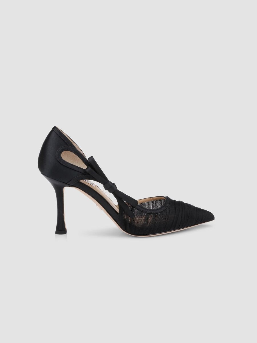 Badgley Mischka Women's Rayna 85MM Bow-Detail Tulle & Satin D'Orsay Pumps - Black Satin - Size 11