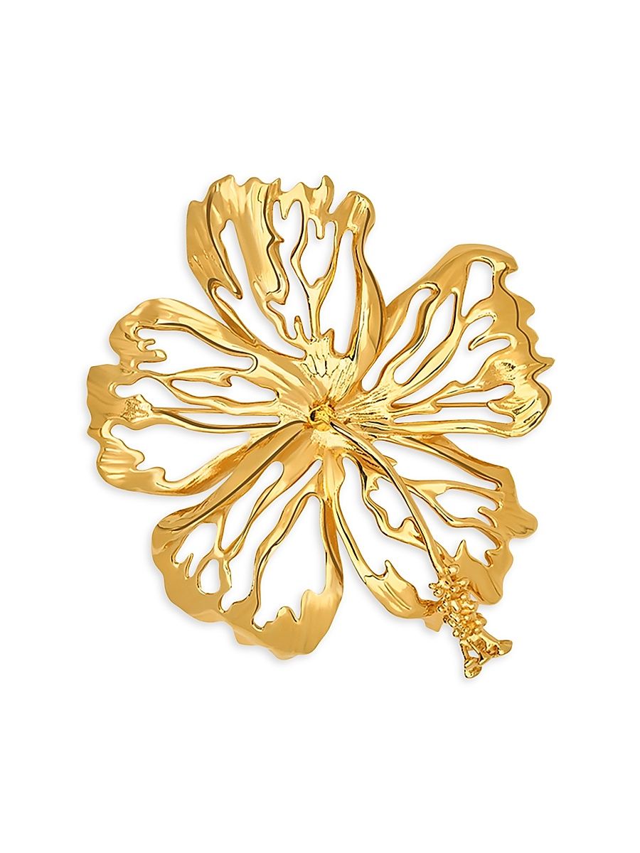 Women's 24K-Gold-Plated Hibiscus Brooch - Gold