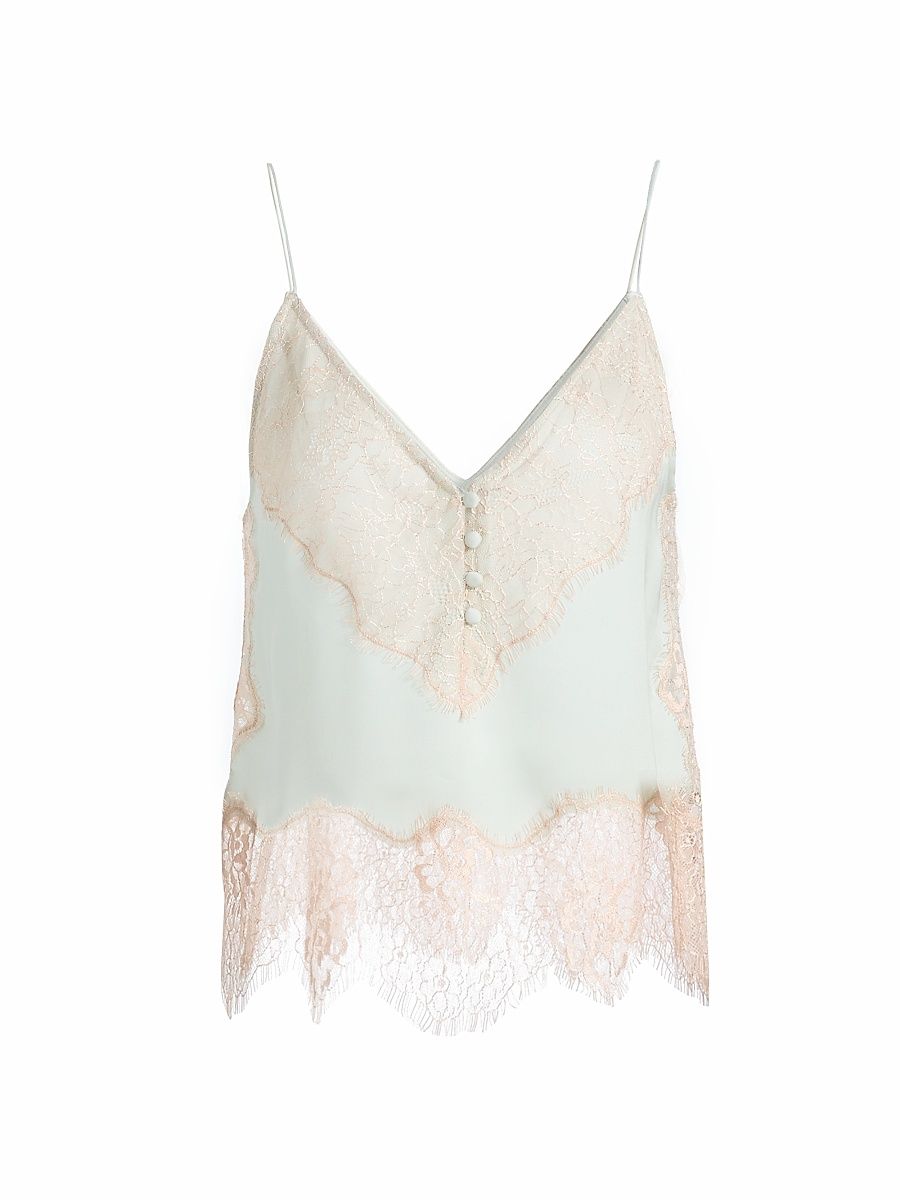 Women's Suraiya Lace-Trimmed Satin Top - Sage - Size XS