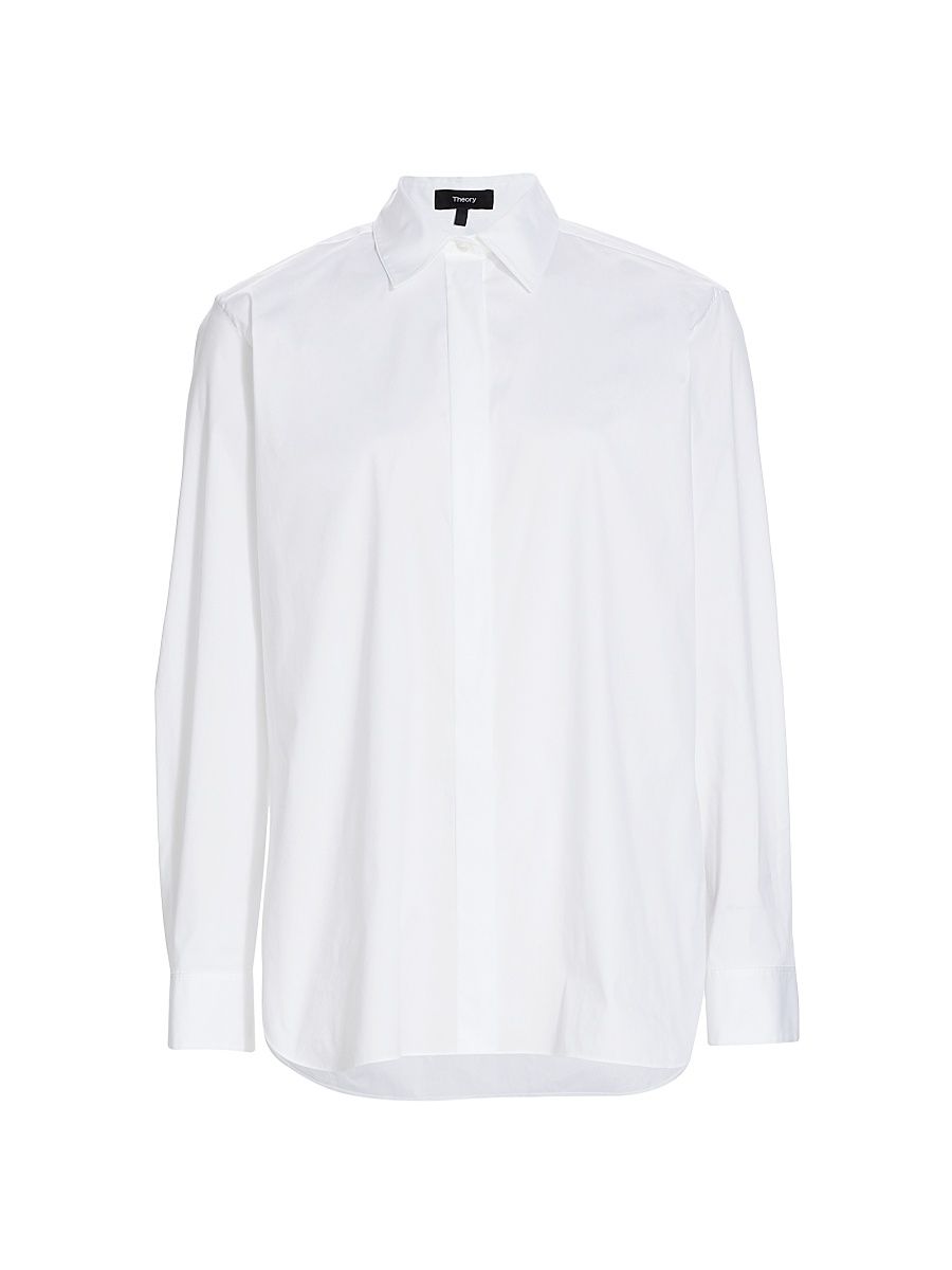Women's Classic Cotton-Blend Button-Front Shirt - White - Size Large