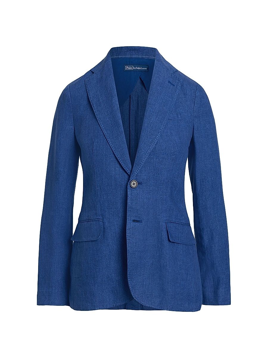 Women's Linen Single-Breasted Blazer - Harrison Blue - Size 6