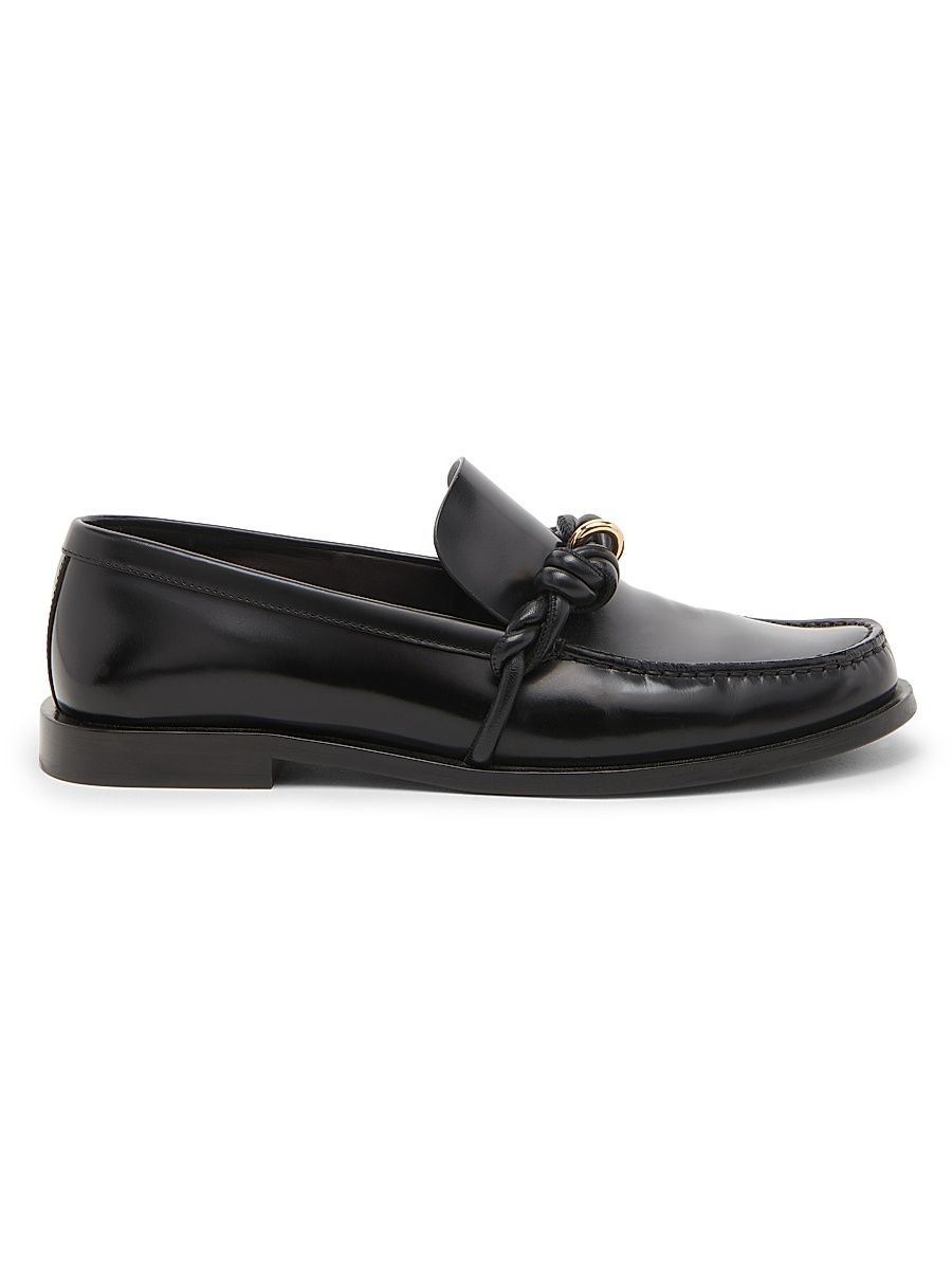 Women's Braided-Design Leather Loafers - Black - Size 11