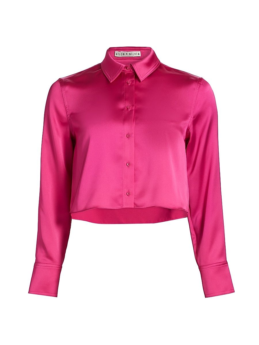 Women's Leon Satin Crop Shirt - Raspberry - Size XL