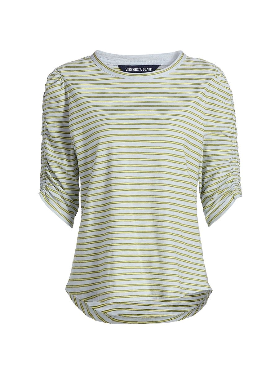 Women's Waldorf Striped Ruched-Sleeve Cotton Jersey T-Shirt - Banded Stripe - Size XL