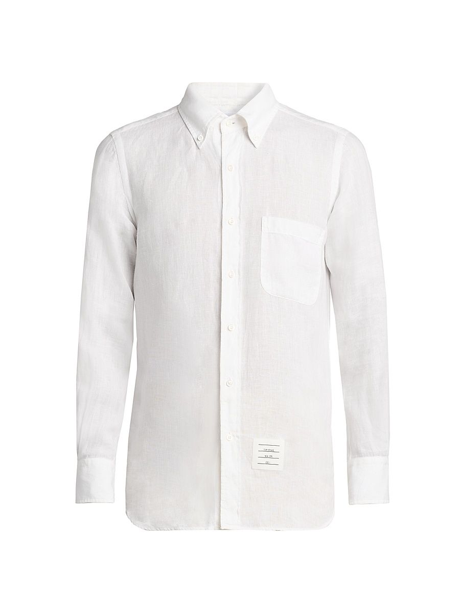 Thom Browne Men's Engineered 4-Bar Linen Straight-Fit Shirt - White - Size XXL